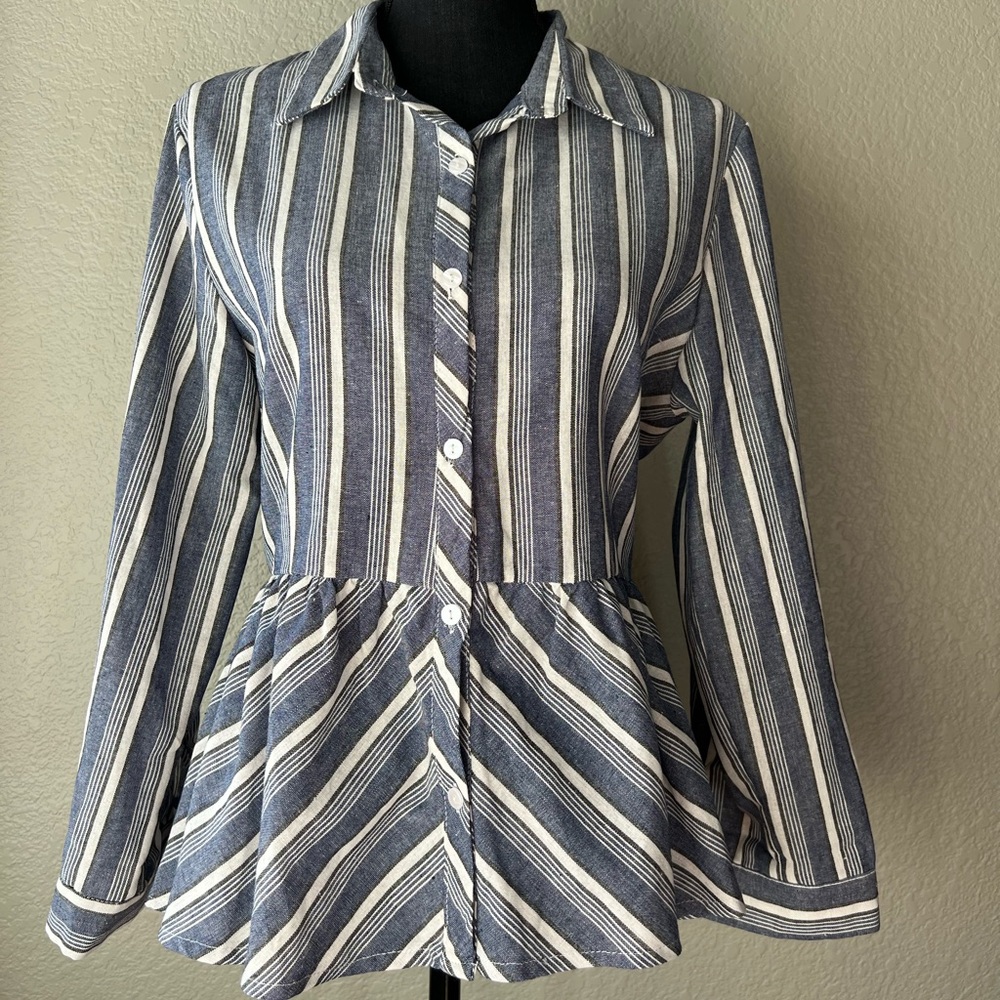 NWOT Peplum Button Down Denim Blouse